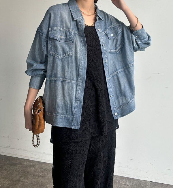  「【WEB限定】シアーデニムブルゾンシャツ」|シャツ・ブラウス|サックスブルー
