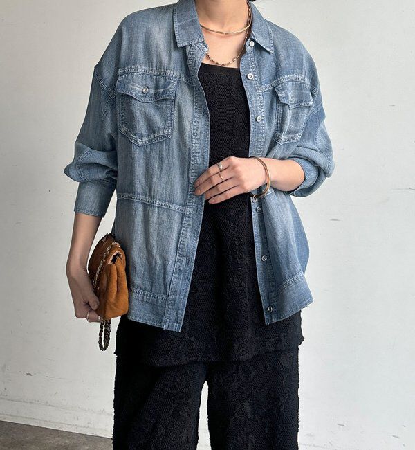  「【WEB限定】シアーデニムブルゾンシャツ」|シャツ・ブラウス|