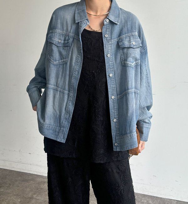  「【WEB限定】シアーデニムブルゾンシャツ」|シャツ・ブラウス|
