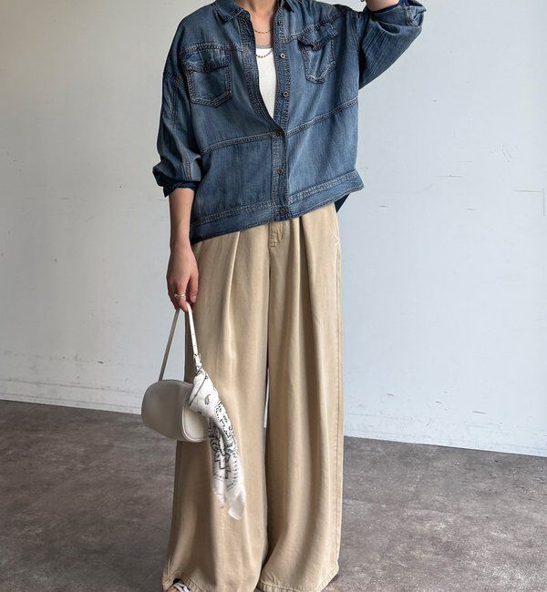  「【WEB限定】シアーデニムブルゾンシャツ」|シャツ・ブラウス|