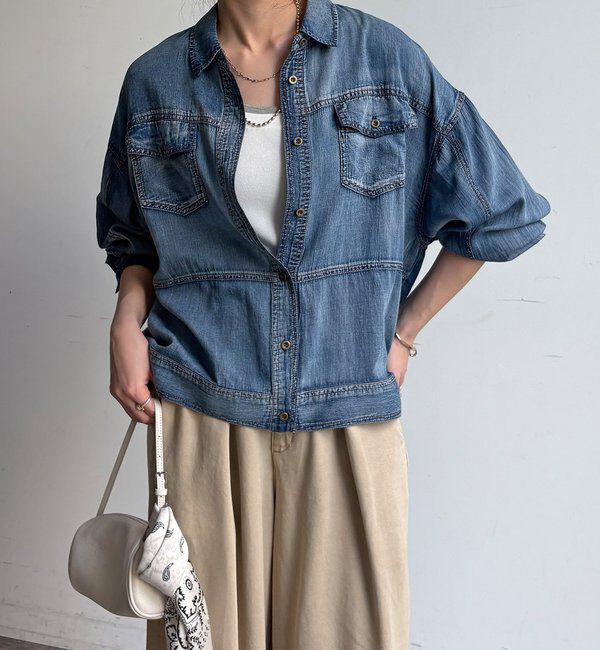  「【WEB限定】シアーデニムブルゾンシャツ」|シャツ・ブラウス|