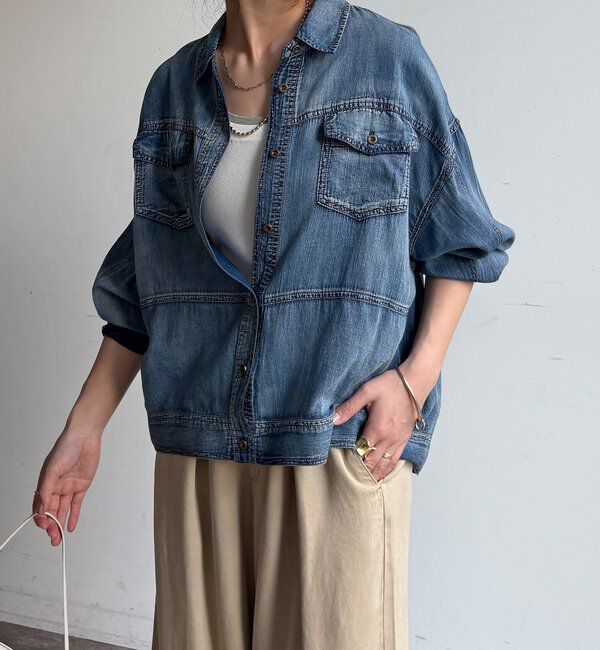  「【WEB限定】シアーデニムブルゾンシャツ」|シャツ・ブラウス|
