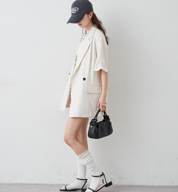  「袖口ギャザー半袖ジャケット」|テーラードジャケット|