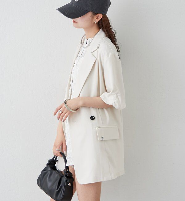  「袖口ギャザー半袖ジャケット」|テーラードジャケット|
