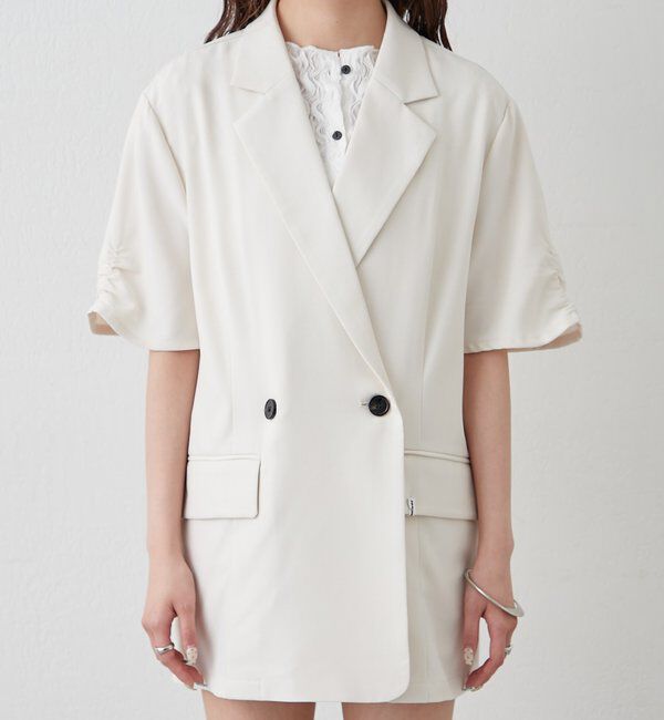  「袖口ギャザー半袖ジャケット」|テーラードジャケット|