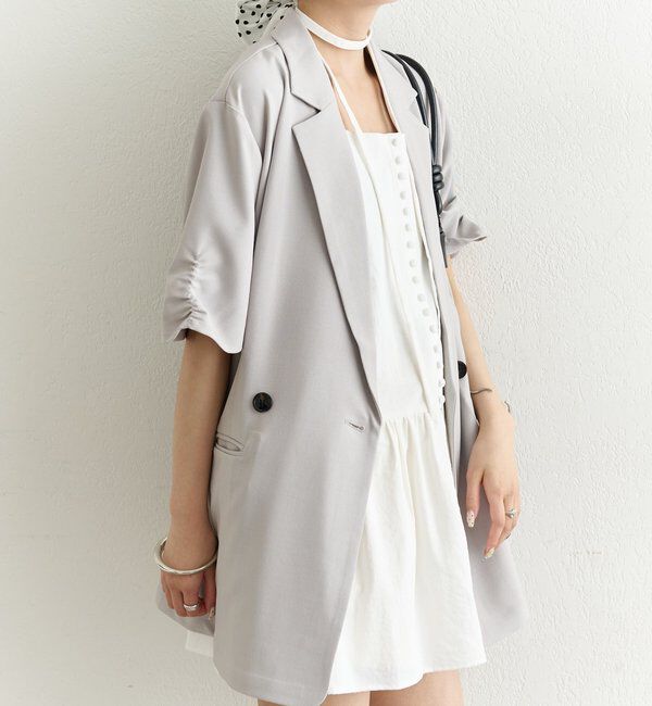  「袖口ギャザー半袖ジャケット」|テーラードジャケット|