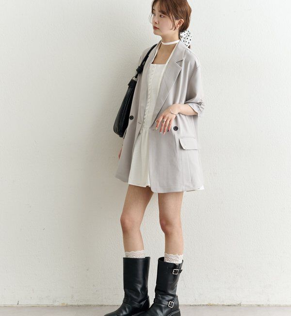 「袖口ギャザー半袖ジャケット」|テーラードジャケット|