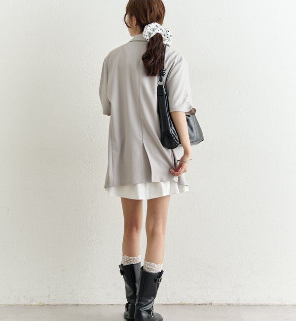  「袖口ギャザー半袖ジャケット」|テーラードジャケット|