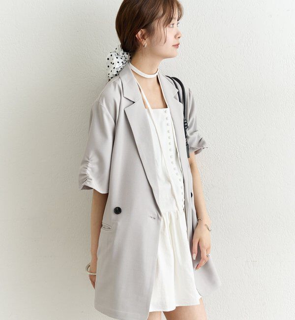  「袖口ギャザー半袖ジャケット」|テーラードジャケット|