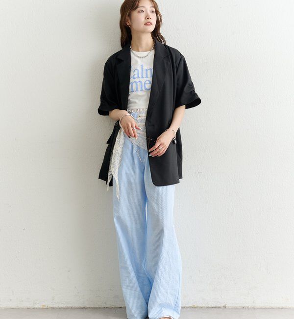  「袖口ギャザー半袖ジャケット」|テーラードジャケット|