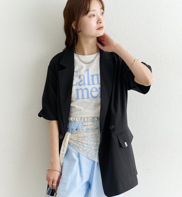  「袖口ギャザー半袖ジャケット」|テーラードジャケット|