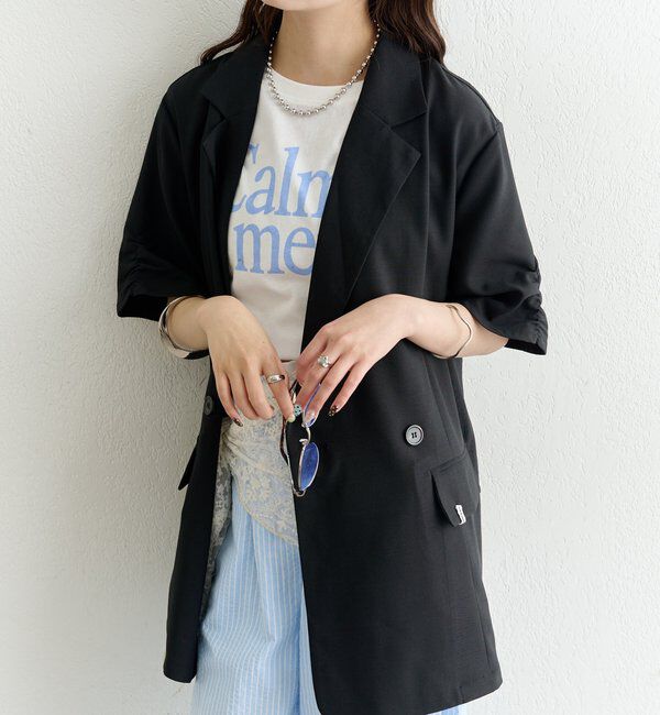  「袖口ギャザー半袖ジャケット」|テーラードジャケット|