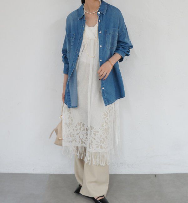  「【サイズ展開あり/初夏まで着られる】フルイドデニムシャツ」|シャツ・ブラウス|