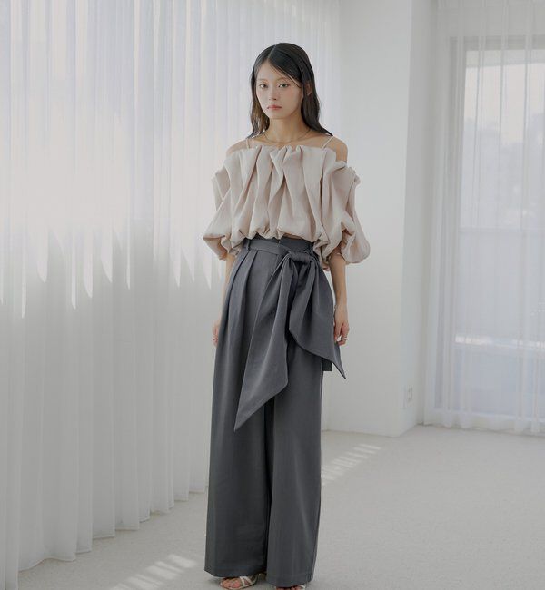  「【SALON by Chico】 BIGリボンスラックスロングパンツ」|チノ|