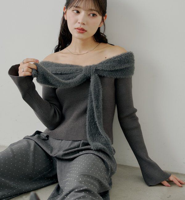  「シャギーリボンオフショルニット」|ニット・セーター|
