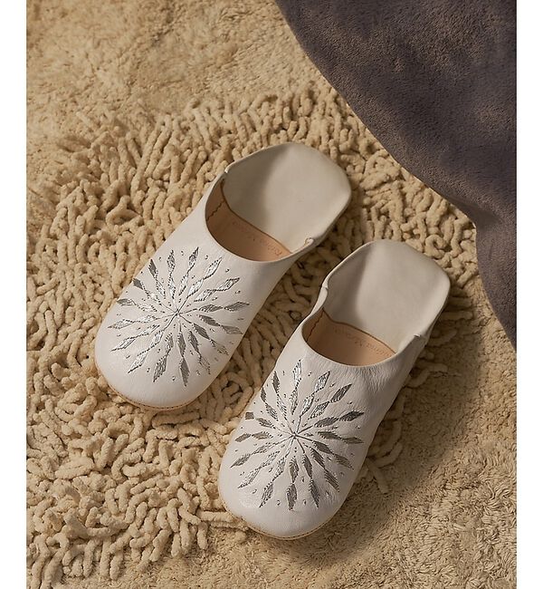 collex「【Fatima morocco】 サブラス刺繍 バブーシュ 羊革 モロッコ製 室」|本・CD・DVD|ホワイト