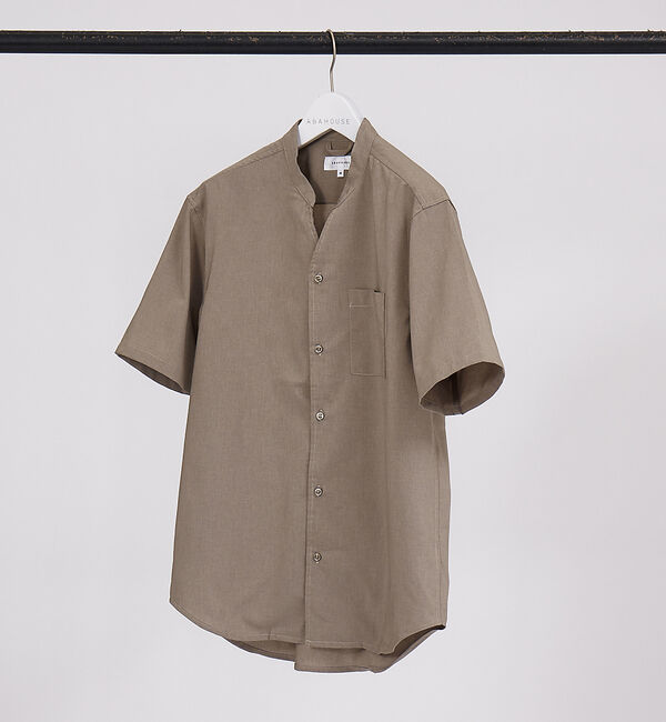 ABAHOUSE「【定番】ノーカラー Vネック 半袖シャツ」|シャツ・ブラウス|ベージュ系その他1