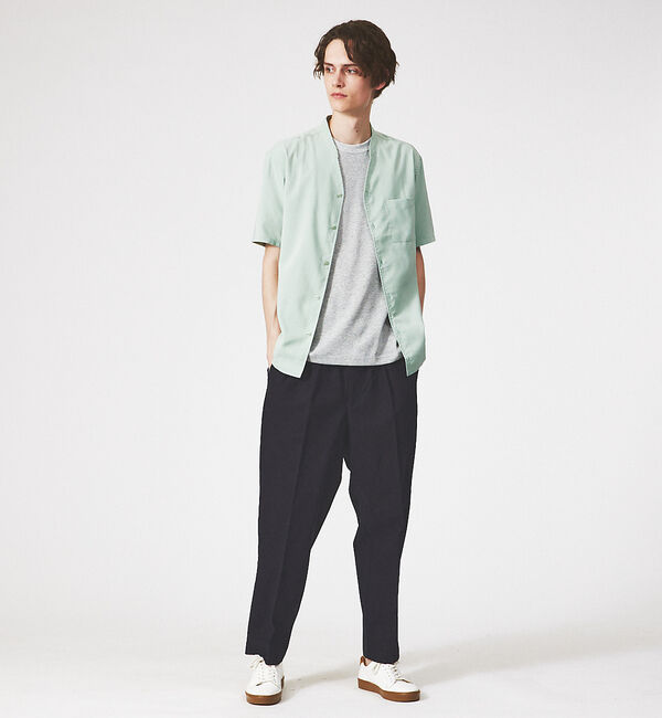 ABAHOUSE「【定番】ノーカラー Vネック 半袖シャツ」|シャツ・ブラウス|