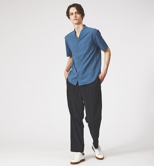 ABAHOUSE「【定番】ノーカラー Vネック 半袖シャツ」|シャツ・ブラウス|