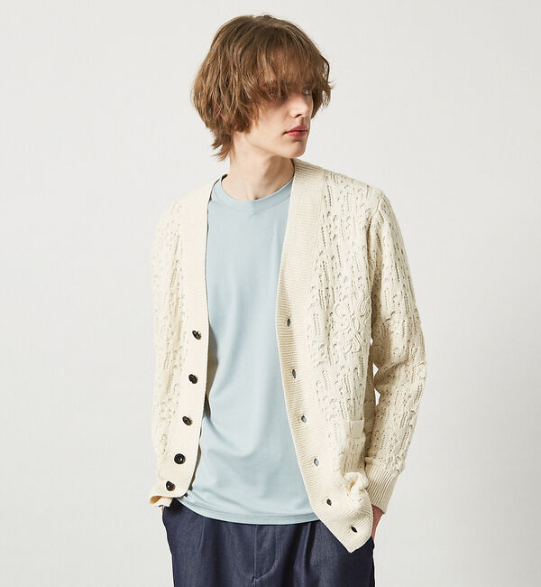 ABAHOUSE「【スカシ柄】インディゴヤーン接結カーディガン」|カーディガン|オフホワイト