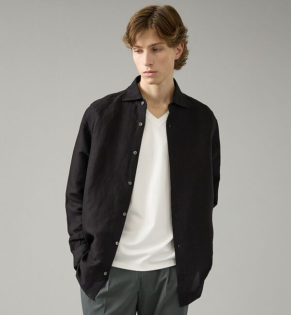 ABAHOUSE「【BIO加工】リネンブレンド レギュラーフィットシャツ【予約】」|シャツ・ブラウス|ブラック