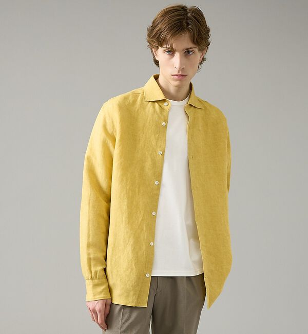 ABAHOUSE「【BIO加工】リネンブレンド レギュラーフィットシャツ【予約】」|シャツ・ブラウス|イエロー