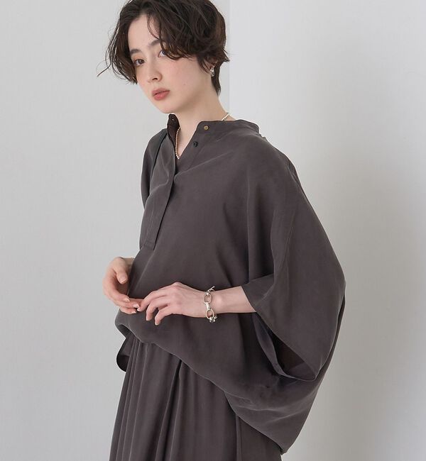 Rouge vif「【セットアップ対応】キュプラフィブリルドレープスキッパーブラウス【予約】」|シャツ・ブラウス|グレー