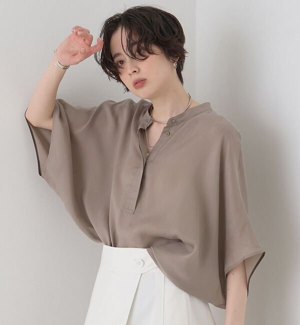 Rouge vif「【セットアップ対応】キュプラフィブリルドレープスキッパーブラウス【予約】」|シャツ・ブラウス|グレージュ