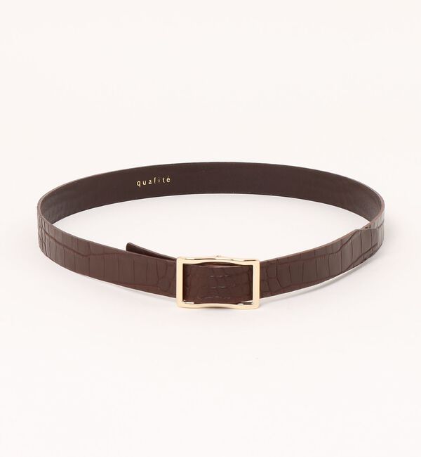 qualite「【シルバーバックル入荷！】クロコダイルフリーサイズベルト」|ベルト|ブラウン