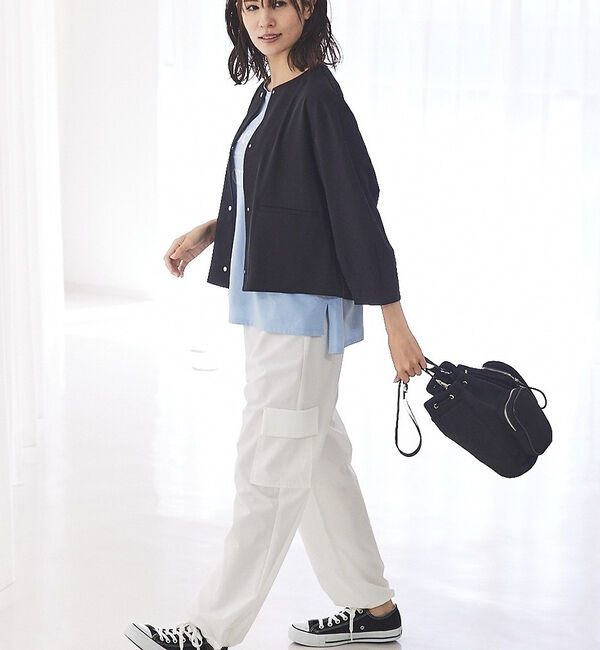 abahouse mavie「【セットアップ対応】クールタッチサテンノーカラージャケット」|ノーカラージャケット|