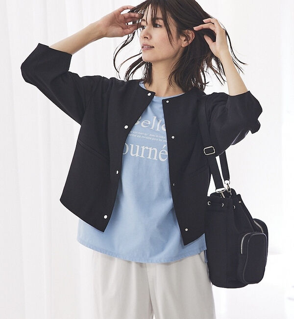 abahouse mavie「【セットアップ対応】クールタッチサテンノーカラージャケット」|ノーカラージャケット|