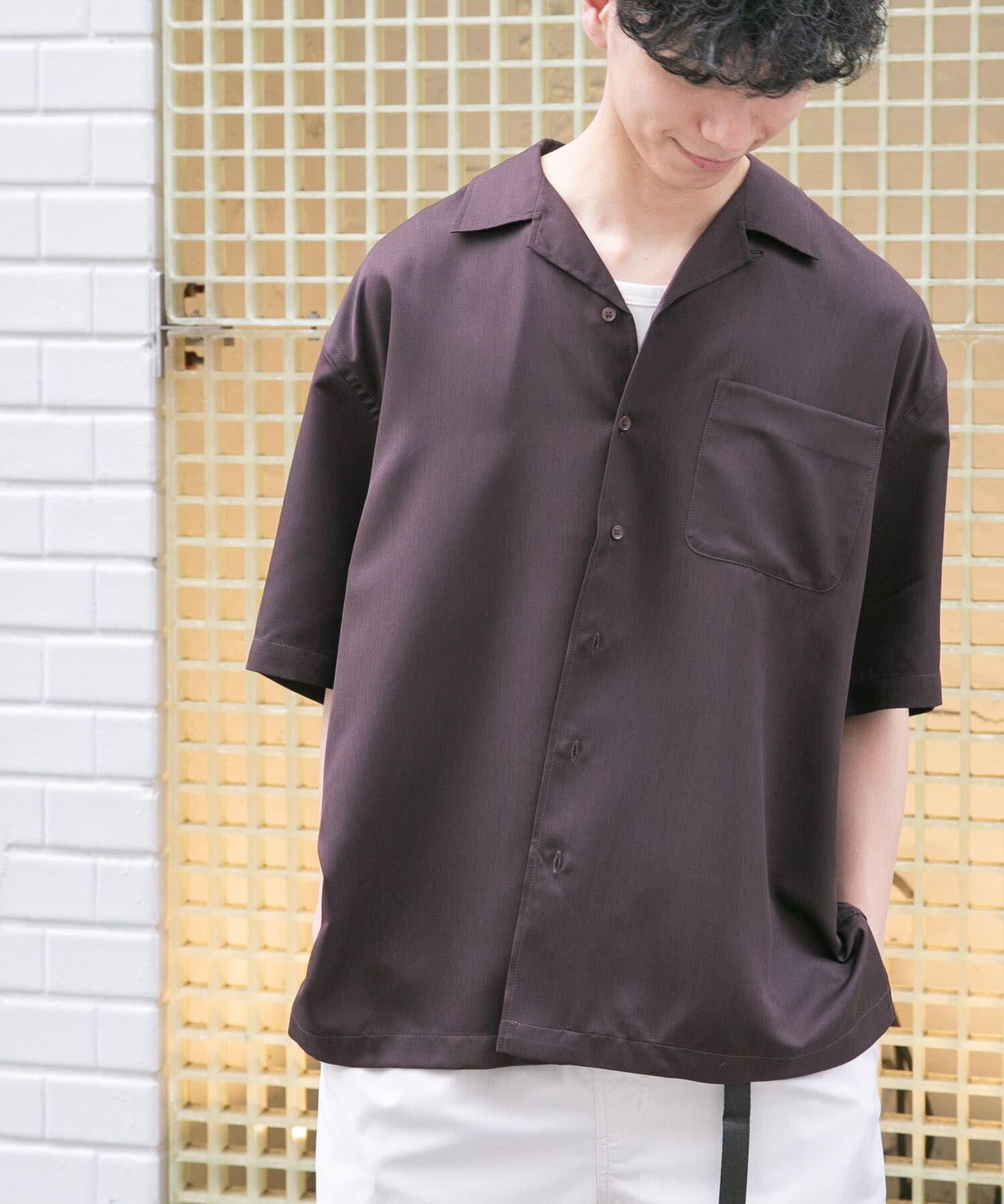 URBAN RESEARCH DOORS「FORK&SPOON　COOL FIBERオープンカラーシャツ」|シャツ・ブラウス|ブラウン