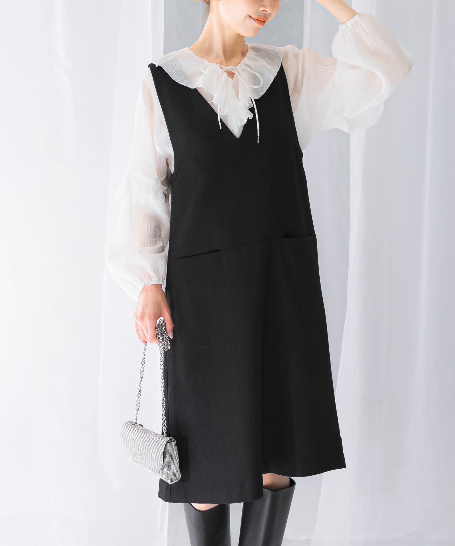 URBAN RESEARCH ROSSO「『UR TECH』ジャンパーワンピース」|ワンピース|ブラック