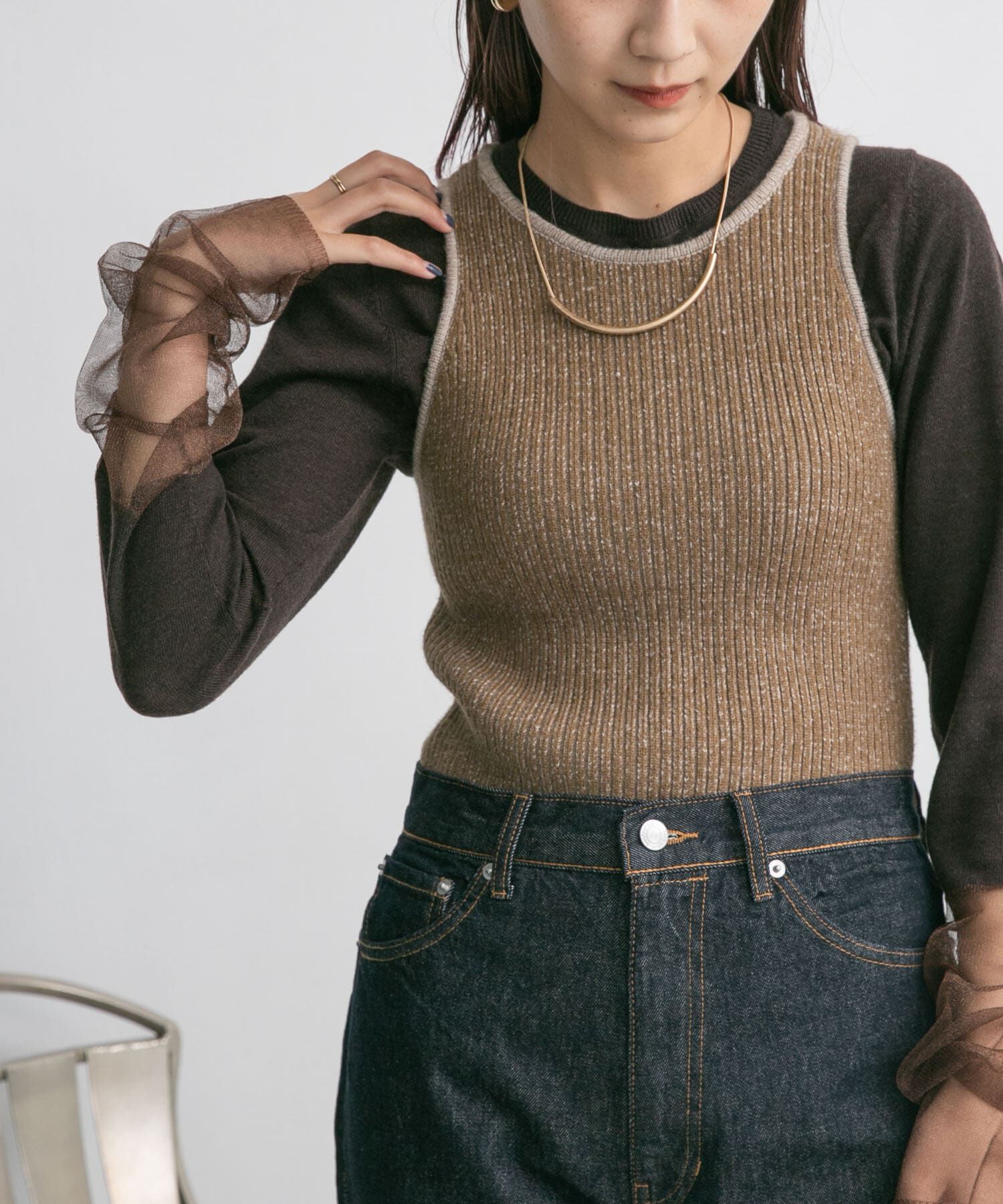  「アメスリニットタンクトップ」|タンクトップ|ブラウン