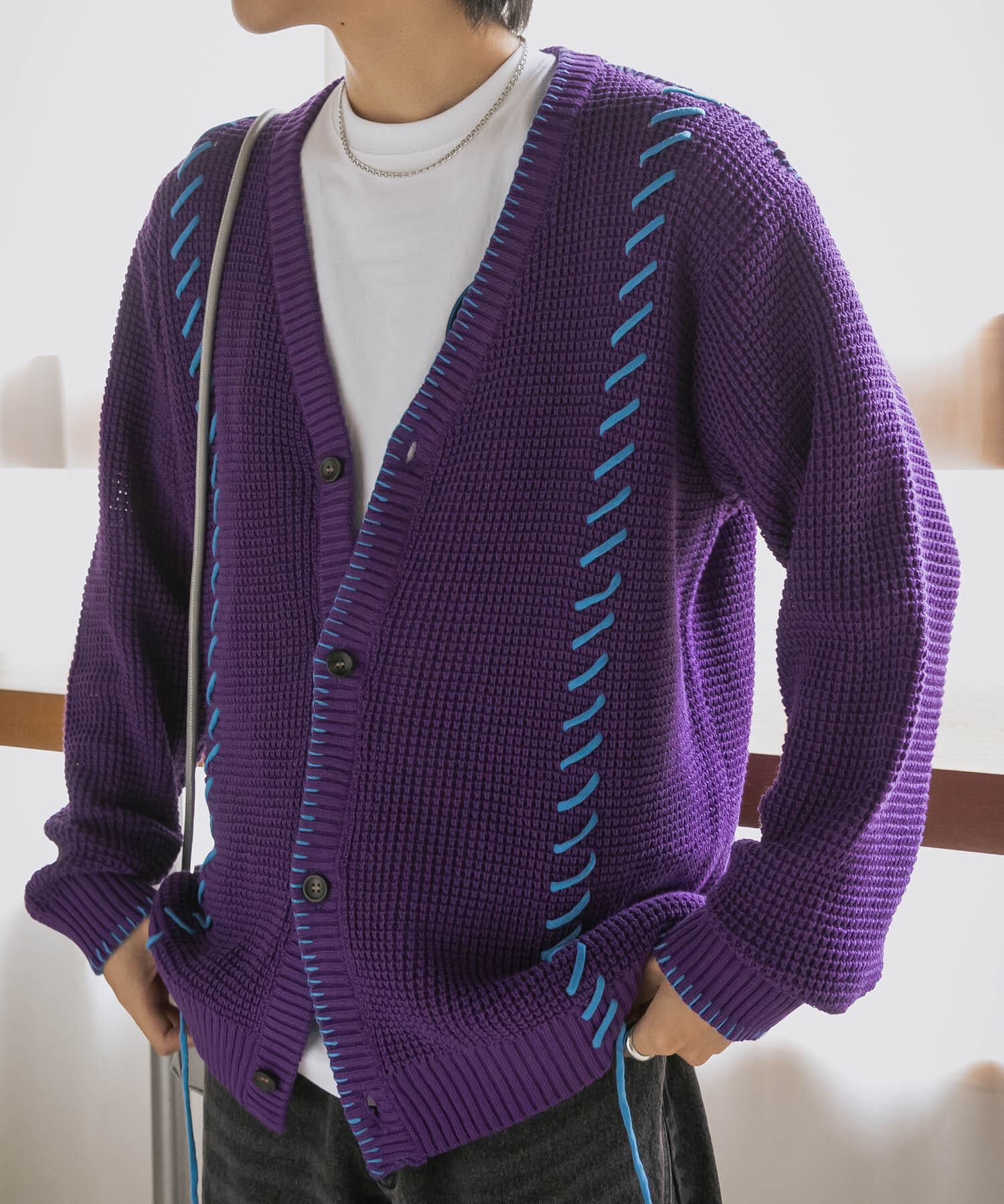 SENSE OF PLACE by URBAN RESEARCH「『ユニセックス』ブランケットステッチカーディガン」|カーディガン|パープル