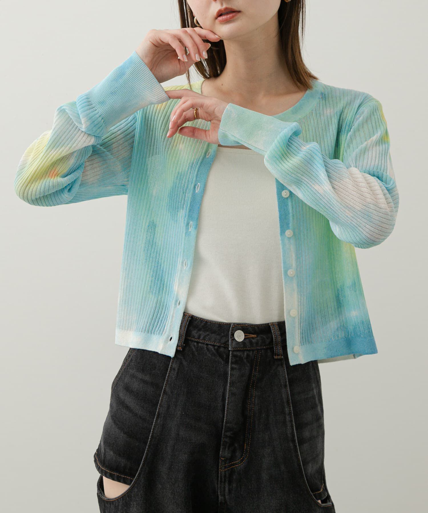 SENSE OF PLACE by URBAN RESEARCH「シアープリントクロップドカーディガン」|カーディガン|ブルー系その他