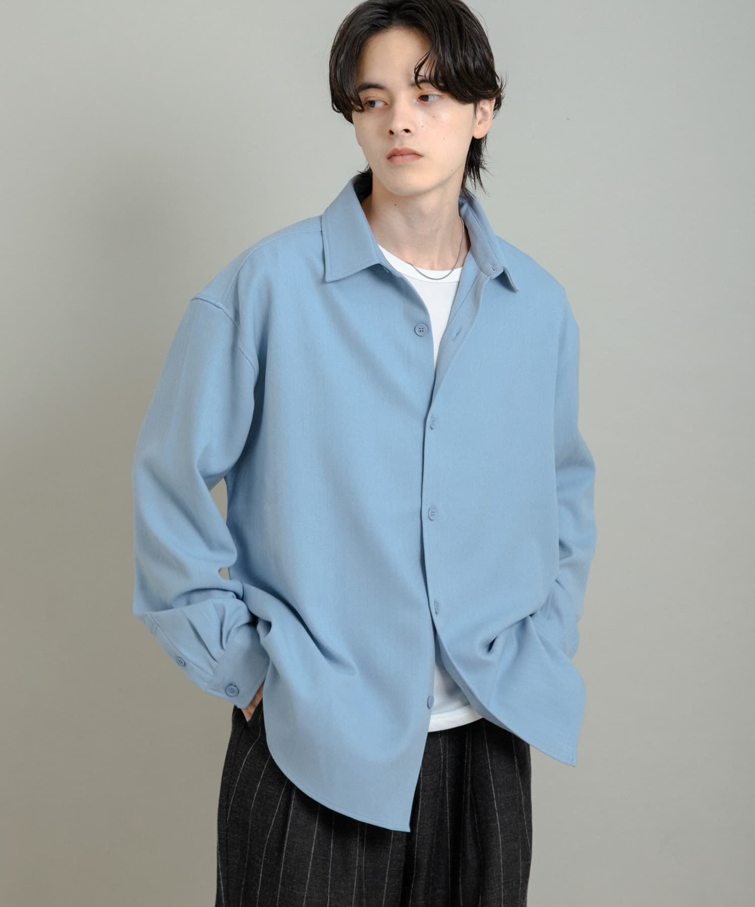 SENSE OF PLACE by URBAN RESEARCH「『UR TECH』ヘリンボーンレギュラーカラーシャツ」|シャツ・ブラウス|ライトブルー
