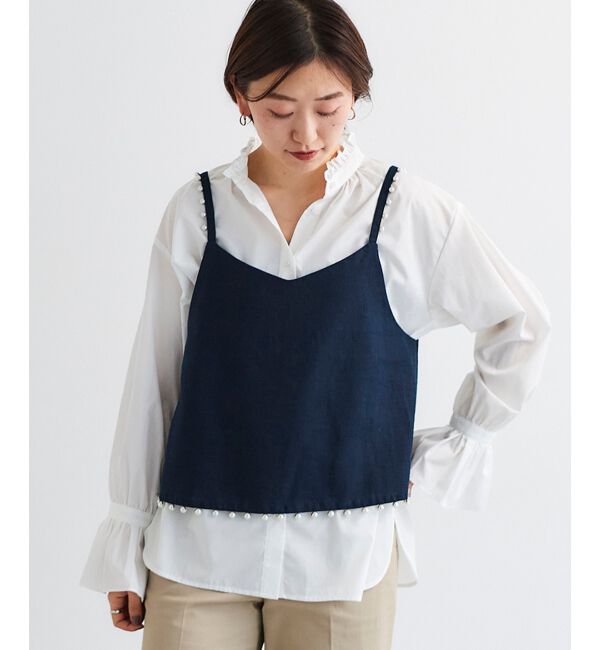 le.coeur blanc「《手洗い可能》パールツキキャミブラウス」|シャツ・ブラウス|ネイビー
