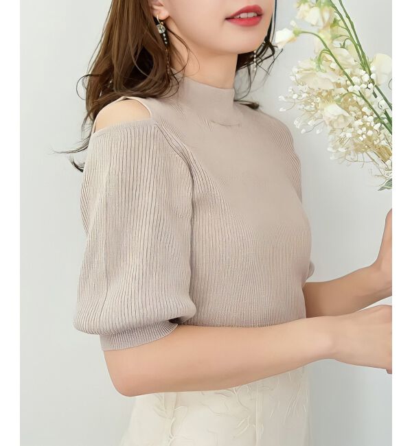  「肩あきラメニット」|ニット・セーター|ピンクベージュ