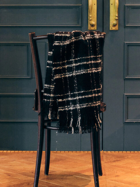 「ツイードフリンジストール」|ストール|ブラック