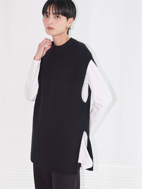  「パチパチしにくいリブ編み違いニットベスト」|ベスト・ジレ|