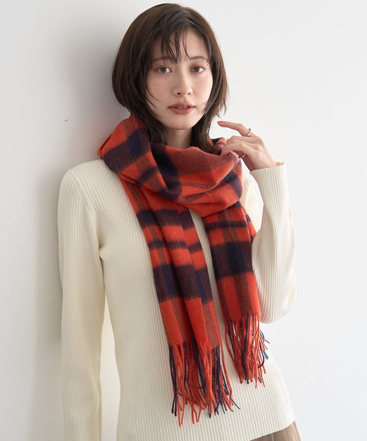 YECCA VECCA「ウールチェック柄ストール」|ストール|Red