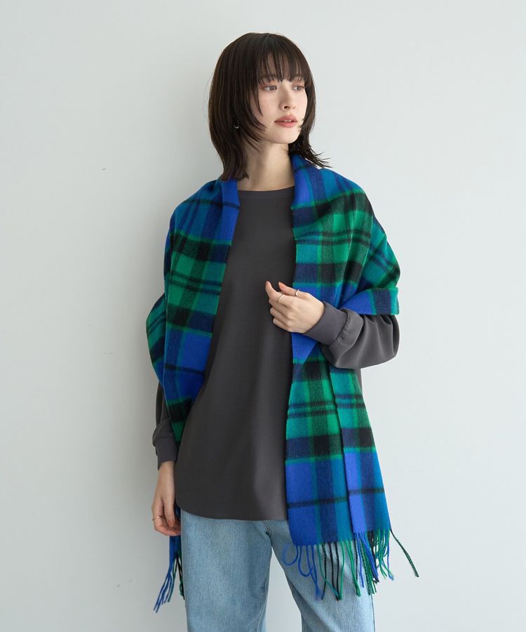 YECCA VECCA「ウールチェック柄ストール」|ストール|Blue