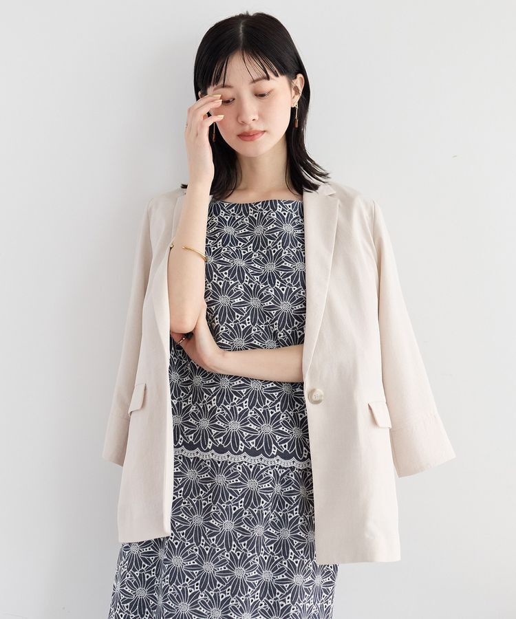YECCA VECCA「マシンウォッシャブルリネンライクジャケット」|テーラードジャケット|Light beige