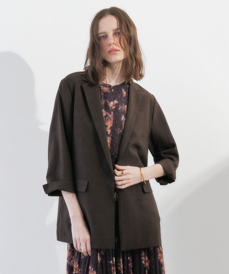 YECCA VECCA「マシンウォッシャブルリネンライクジャケット」|テーラードジャケット|Brown