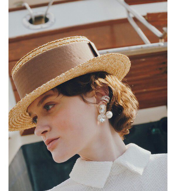 LOULOU WILLOUGHBY「【LOULOU WILLOUGHBY】ワイドリボンカンカン帽」|ハット|ベージュ