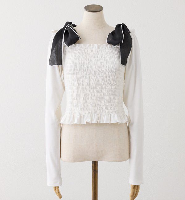  「肩リボンシャーリングトップス」|プルオーバー|