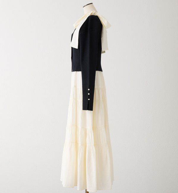  「【肩リボン取り外し可能】カーディガンセット２枚セットワンピ」|ワンピース|