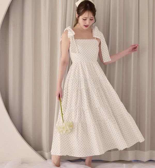  「【肩リボン取り外し可能】カーディガンセット２枚セットワンピ」|ワンピース|