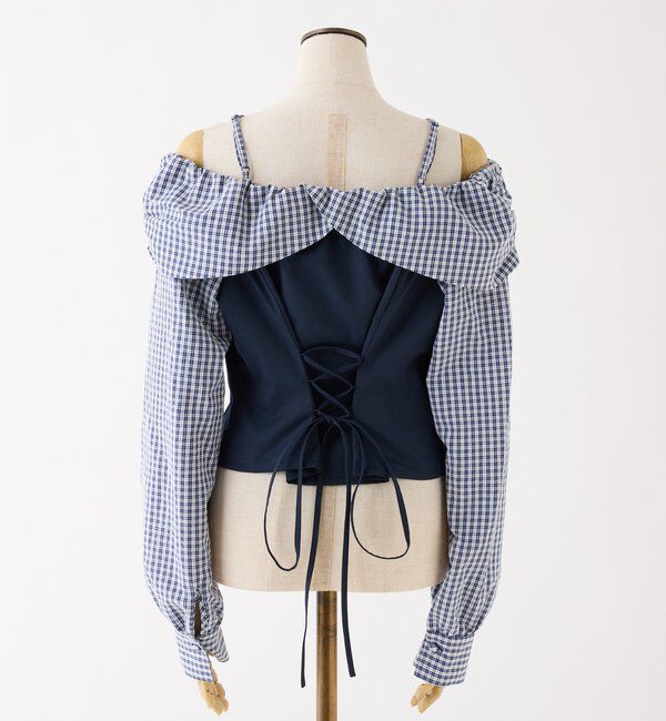  「バックレースアップ配色オフショルブラウス」|シャツ・ブラウス|